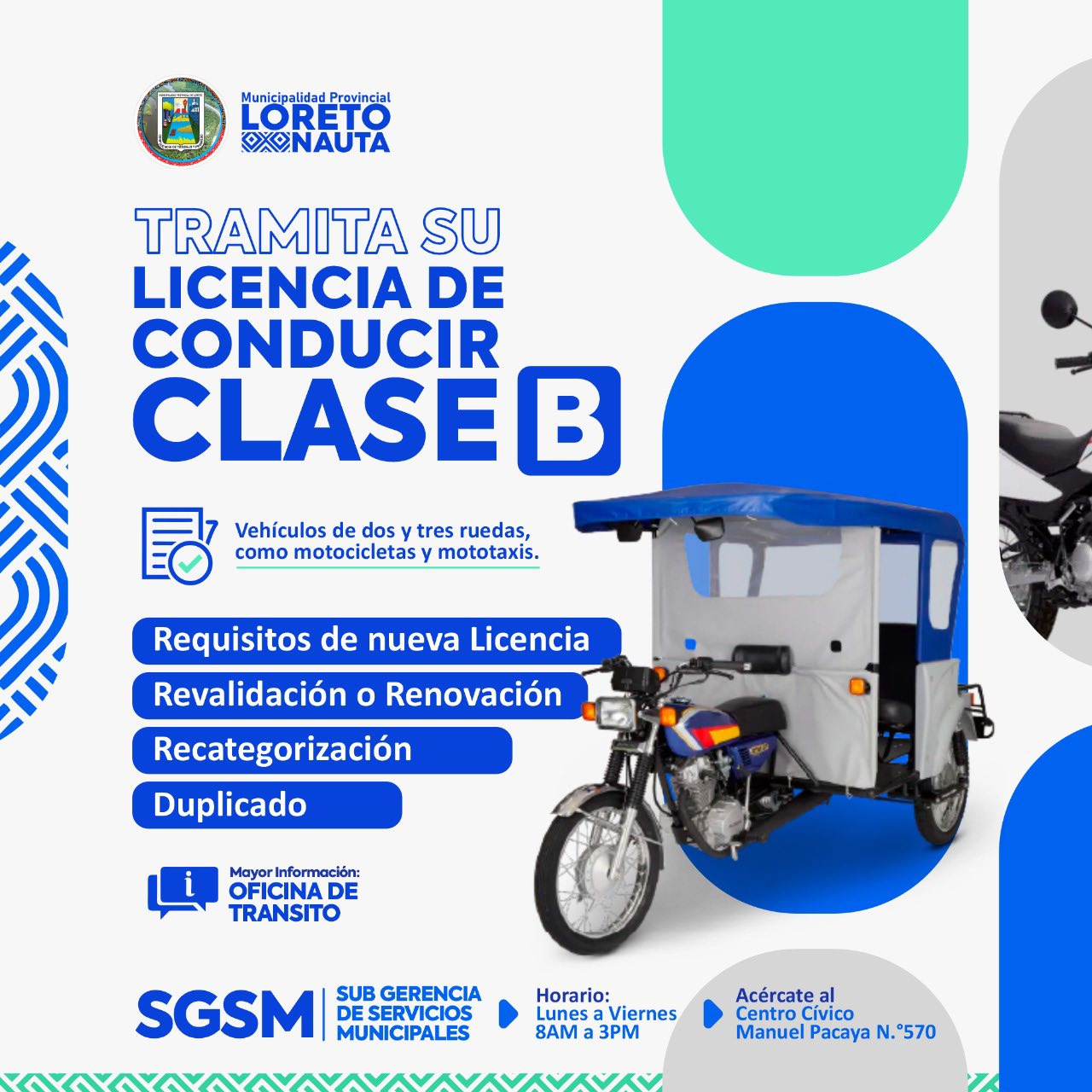 MUNICIPALIDAD PROVINCIAL DE LORETO–NAUTA HABILITADA PARA EMITIR LICENCIAS DE CONDUCIR CLASE B